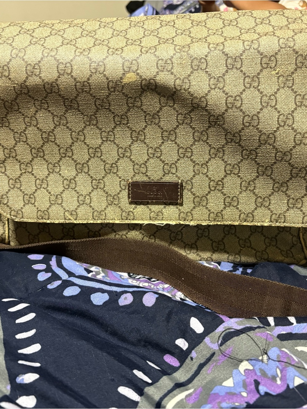 Gucci Beige Monogram Crossbody with Brown Strap